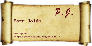 Porr Jolán névjegykártya